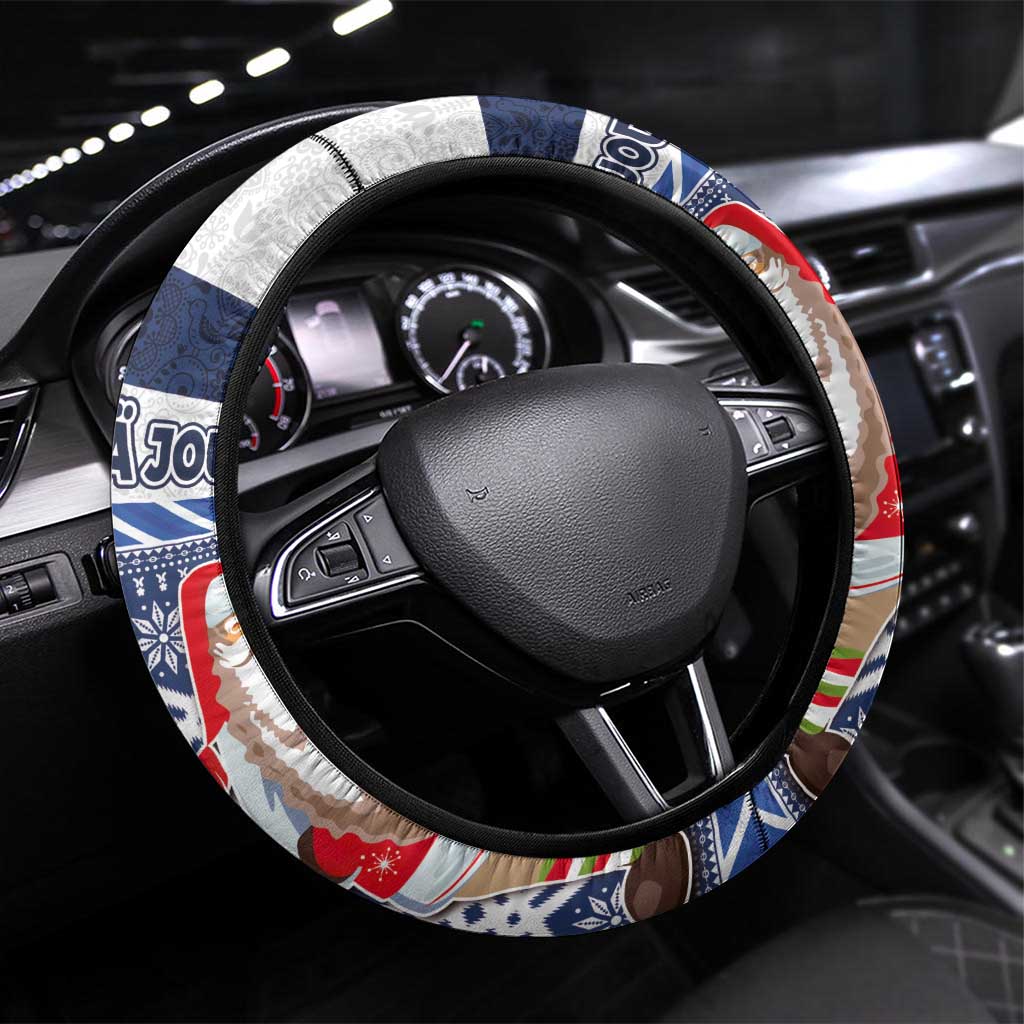 Yule Goat Joulupukki Finnish Christmas Steering Wheel Cover Scandinavian Pattern LT03 Universal Fit Blue - Polynesian Pride