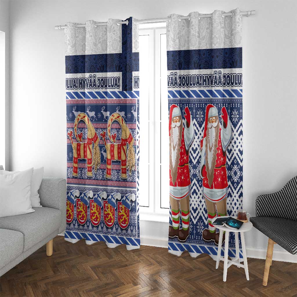 Yule Goat Joulupukki Finnish Christmas Window Curtain Scandinavian Pattern LT03 With Grommets Blue - Polynesian Pride