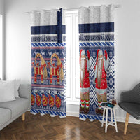 Yule Goat Joulupukki Finnish Christmas Window Curtain Scandinavian Pattern LT03 With Grommets Blue - Polynesian Pride