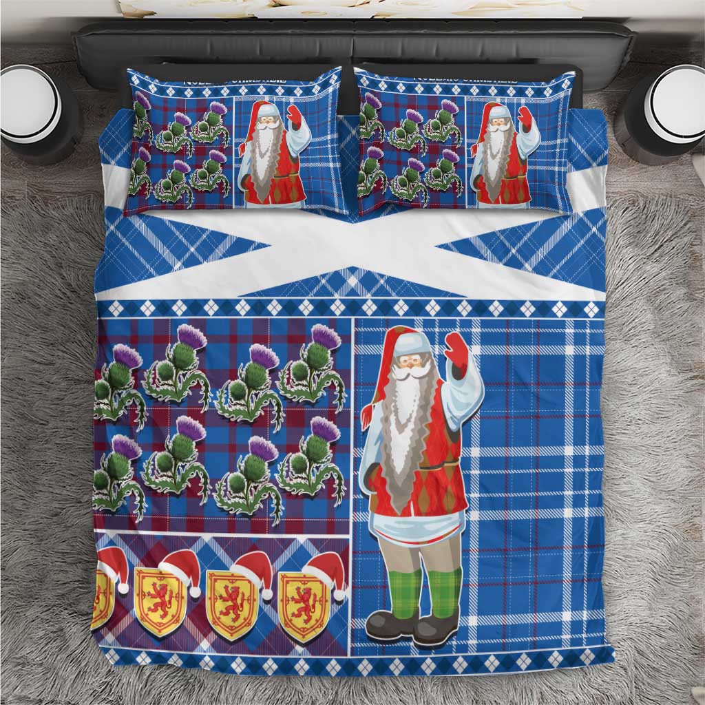 Santa Claus Thistle Scottish Christmas Bedding Set Tartan Pattern