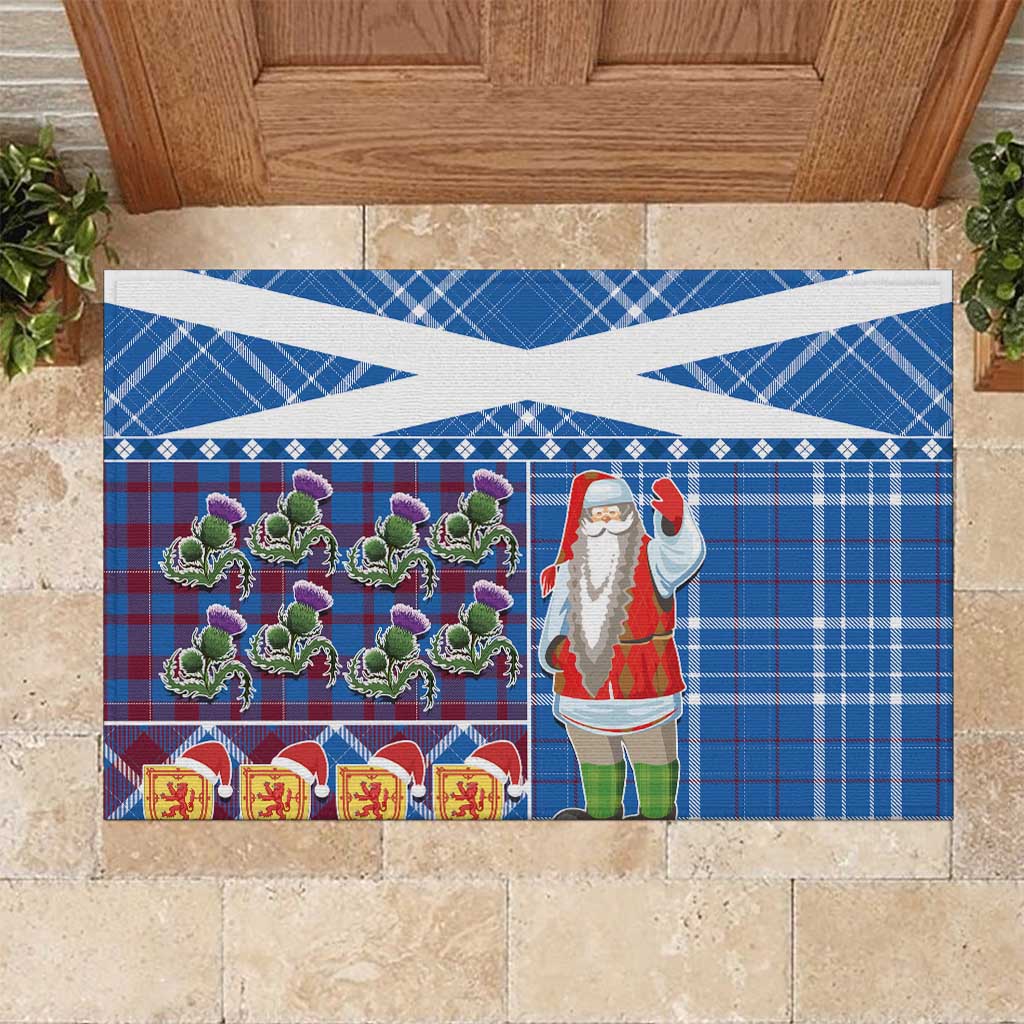 Santa Claus Thistle Scottish Christmas Rubber Doormat Tartan Pattern