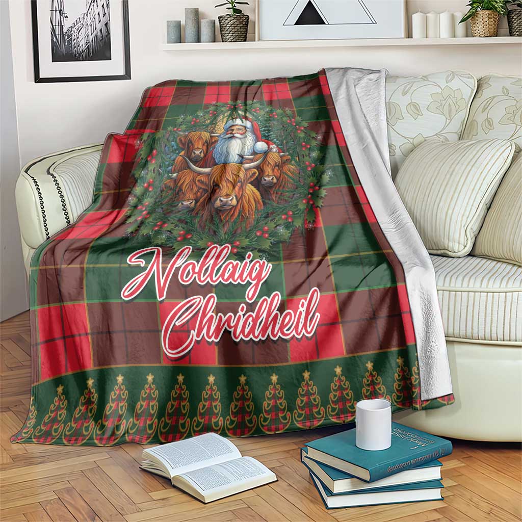 Santa and Higland Cows Scottish Christmas Blanket Tartan Pattern