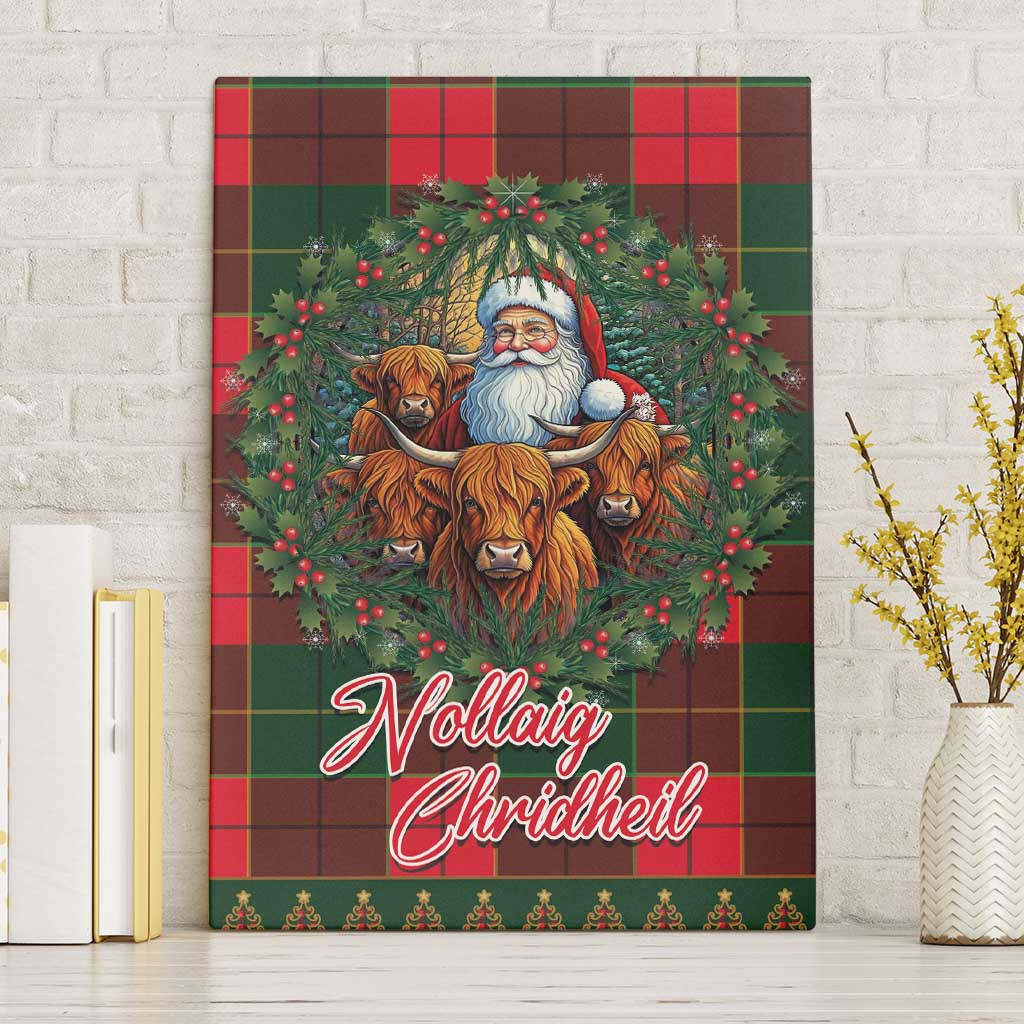 Santa and Higland Cows Scottish Christmas Canvas Wall Art Tartan Pattern