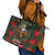 Santa and Higland Cows Scottish Christmas Leather Tote Bag Tartan Pattern