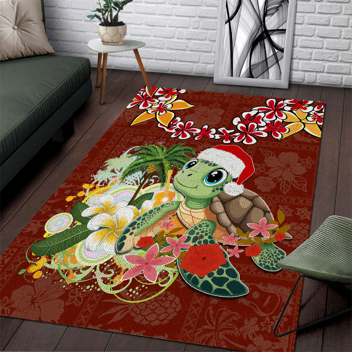 Hawaii Honu Mele Kalikimaka Area Rug Santa Tropical Flower Aloha Summer Red Version LT03 Red - Polynesian Pride