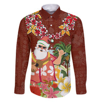 Hawaii Honu Mele Kalikimaka Family Matching Puletasi Dress and Hawaiian Shirt Santa Tropical Flower Aloha Summer Red Version LT03 Dad's Shirt - Long Sleeve Red - Polynesian Pride