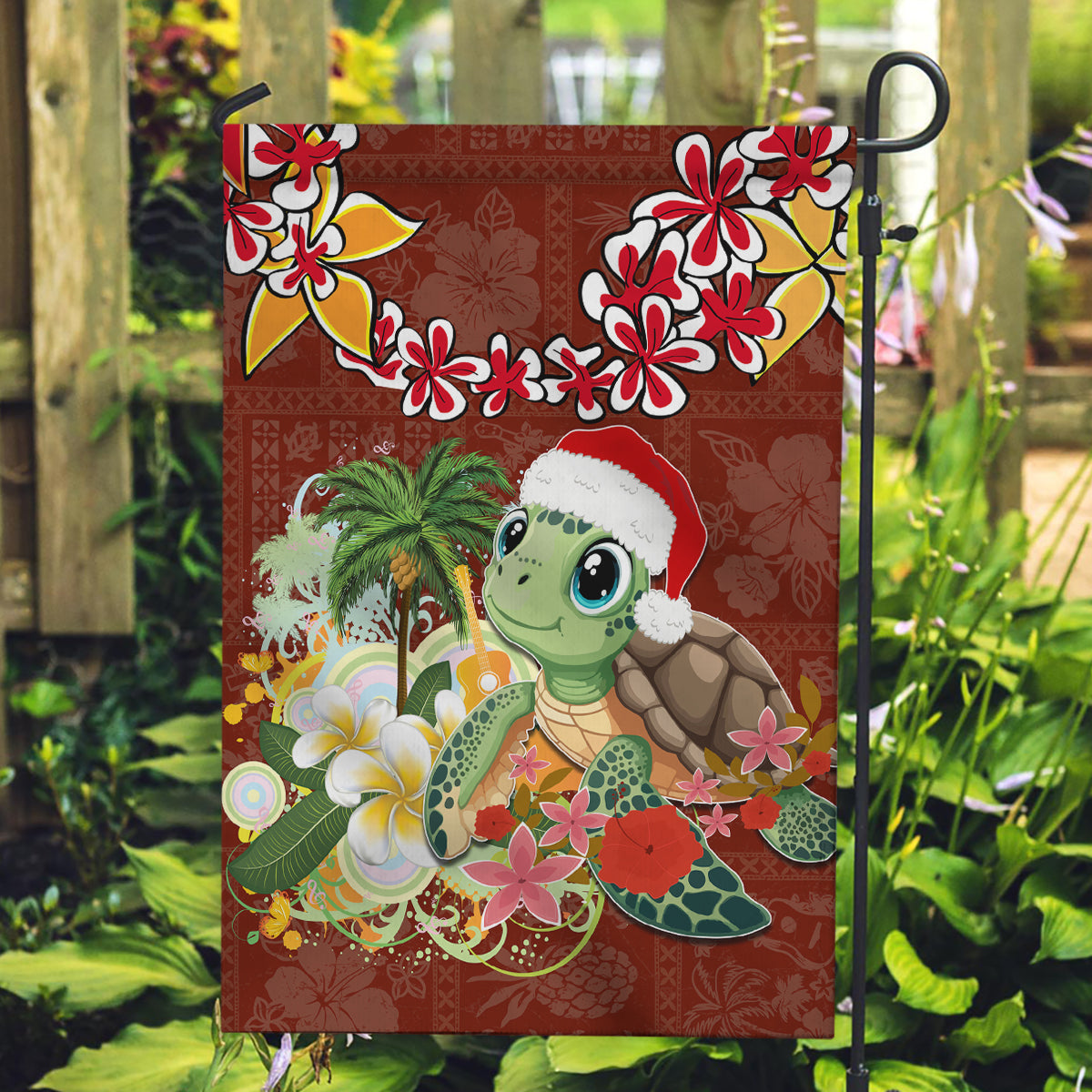 Hawaii Honu Mele Kalikimaka Garden Flag Santa Tropical Flower Aloha Summer Red Version LT03 Garden Flag Red - Polynesian Pride