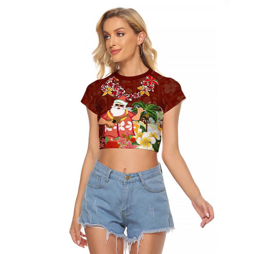 Hawaii Honu Mele Kalikimaka Raglan Cropped T Shirt Santa Tropical Flower Aloha Summer Red Version LT03 Female Red - Polynesian Pride