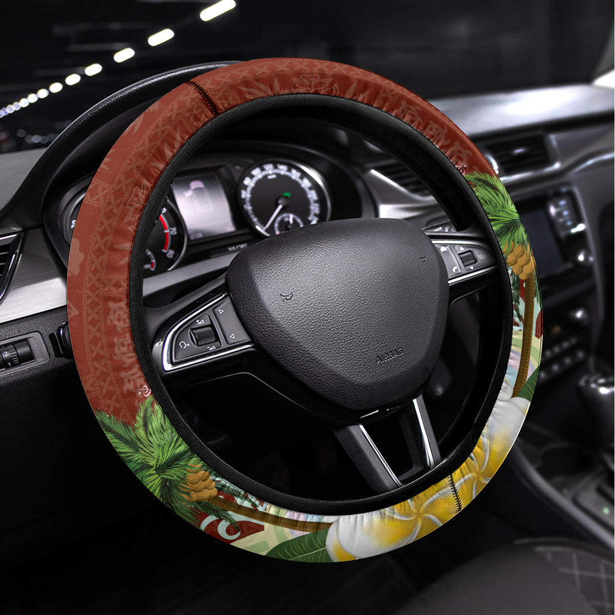 Hawaii Honu Mele Kalikimaka Steering Wheel Cover Santa Tropical Flower Aloha Summer Red Version