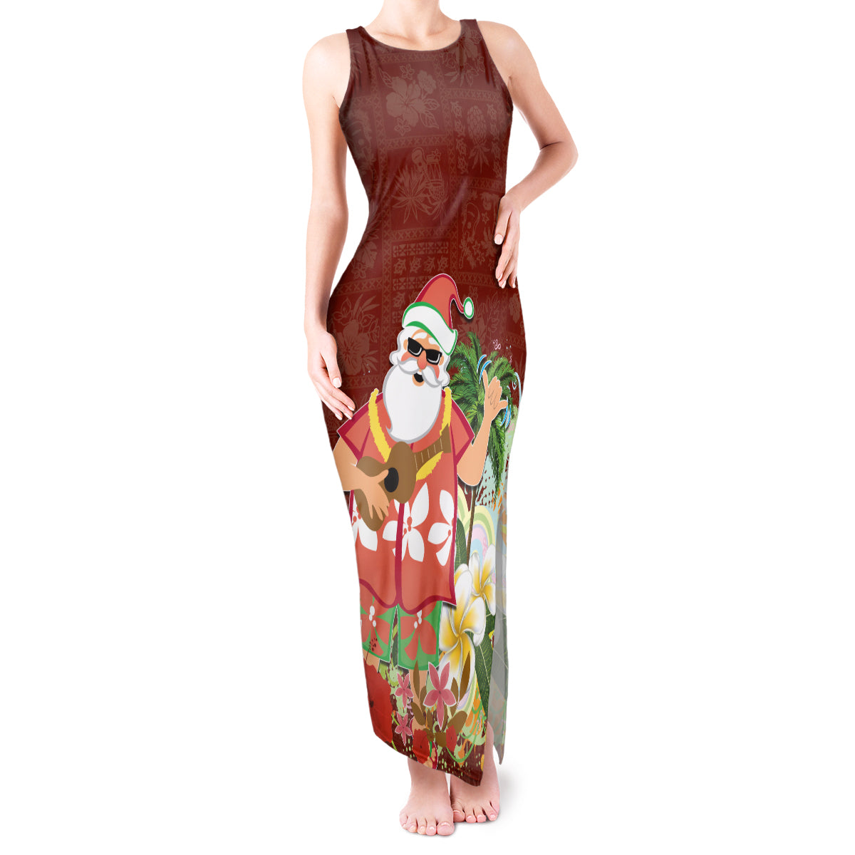 Hawaii Honu Mele Kalikimaka Tank Maxi Dress Santa Tropical Flower Aloha Summer Red Version LT03 Women Red - Polynesian Pride