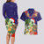 Hawaii Honu Mele Kalikimaka Couples Matching Long Sleeve Bodycon Dress and Hawaiian Shirt Santa Tropical Flower Aloha Summer Blue Version LT03 - Polynesian Pride