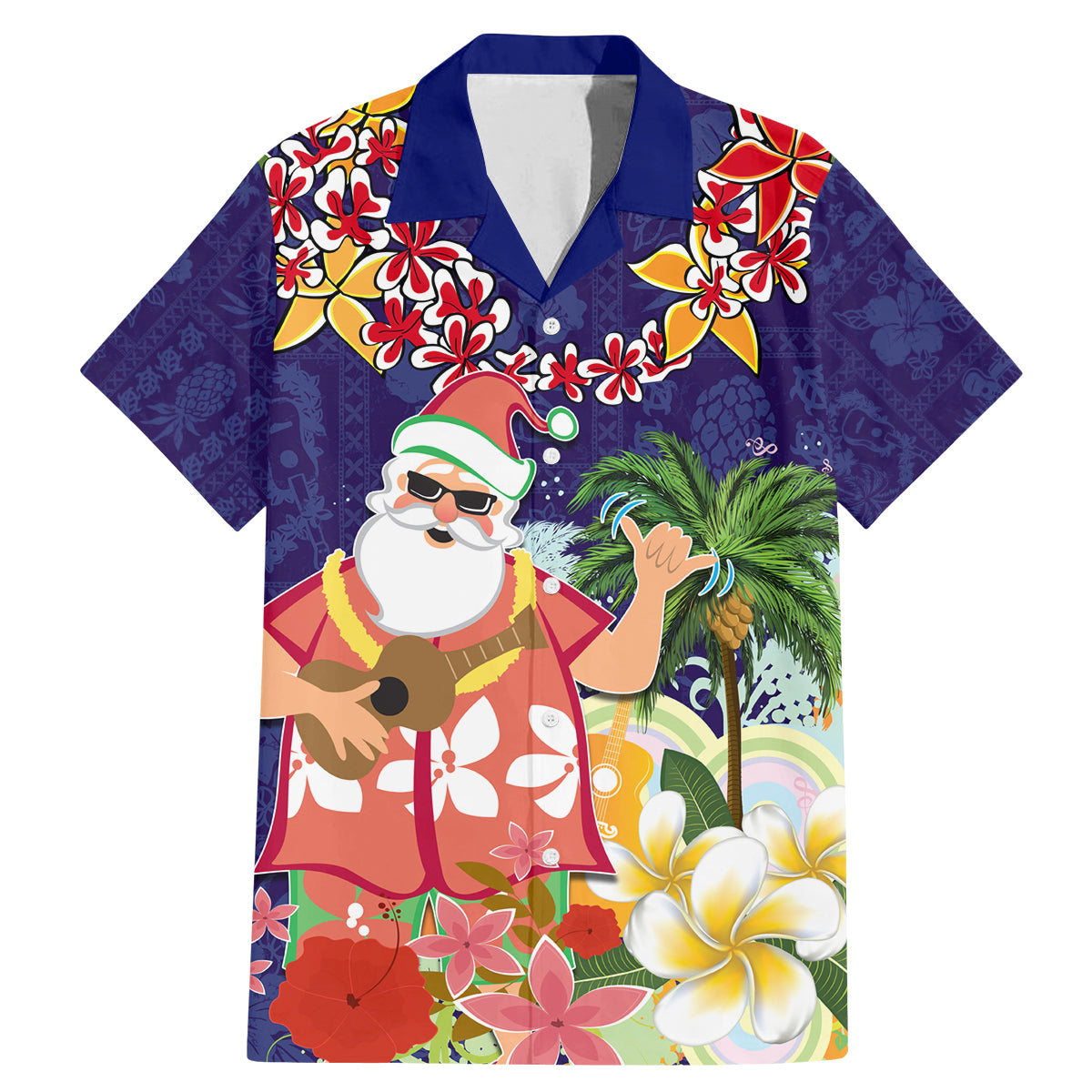 Hawaii Honu Mele Kalikimaka Family Matching Mermaid Dress and Hawaiian Shirt Santa Tropical Flower Aloha Summer Blue Version LT03 Dad's Shirt - Short Sleeve Blue - Polynesian Pride