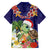 Hawaii Honu Mele Kalikimaka Family Matching Off Shoulder Short Dress and Hawaiian Shirt Santa Tropical Flower Aloha Summer Blue Version LT03 - Polynesian Pride