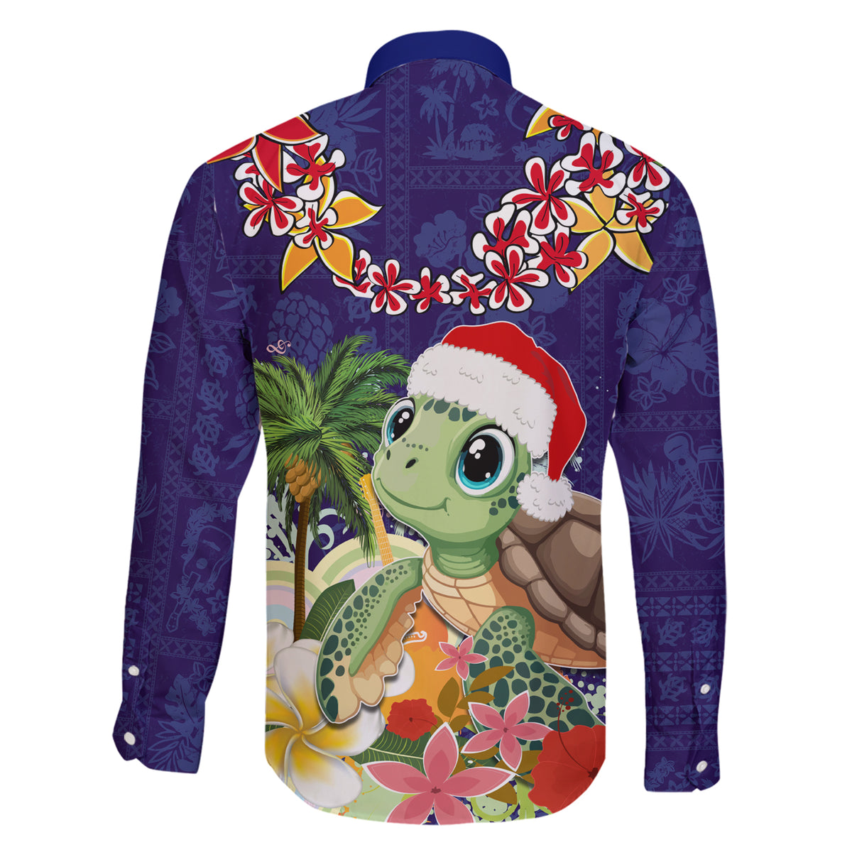 Hawaii Honu Mele Kalikimaka Family Matching Short Sleeve Bodycon Dress and Hawaiian Shirt Santa Tropical Flower Aloha Summer Blue Version LT03 - Polynesian Pride