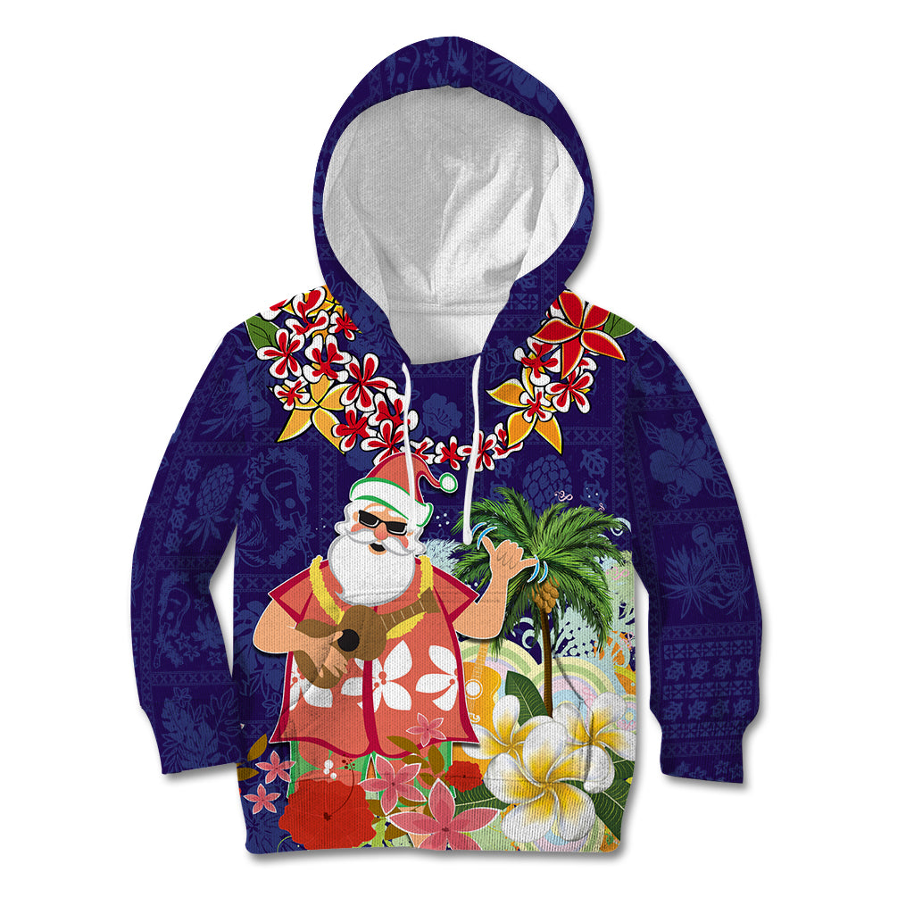 Hawaii Honu Mele Kalikimaka Kid Hoodie Santa Tropical Flower Aloha Summer Blue Version LT03 Blue - Polynesian Pride