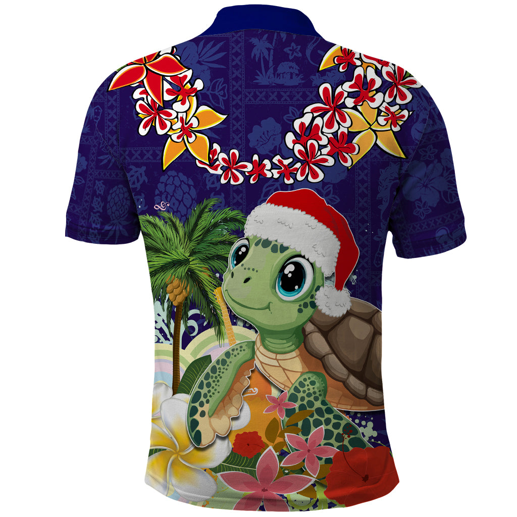 Hawaii Honu Mele Kalikimaka Polo Shirt Santa Tropical Flower Aloha Summer Blue Version LT03 - Polynesian Pride