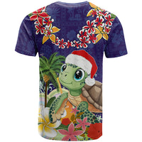 Hawaii Honu Mele Kalikimaka T Shirt Santa Tropical Flower Aloha Summer Blue Version LT03 - Polynesian Pride