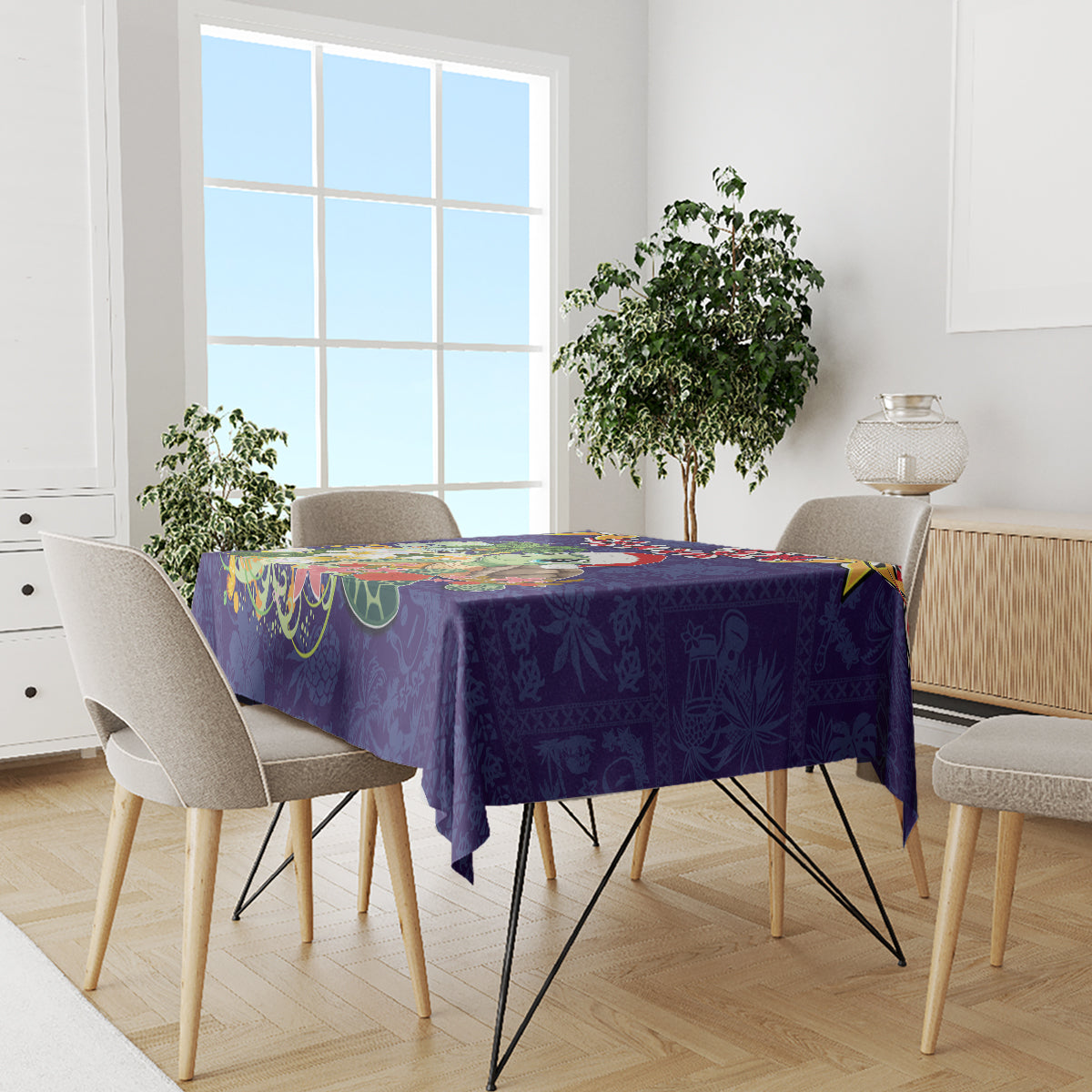 Hawaii Honu Mele Kalikimaka Tablecloth Santa Tropical Flower Aloha Summer Blue Version LT03 - Polynesian Pride