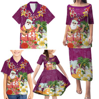 Hawaii Honu Mele Kalikimaka Family Matching Puletasi Dress and Hawaiian Shirt Santa Tropical Flower Aloha Summer Pink Version LT03 - Polynesian Pride