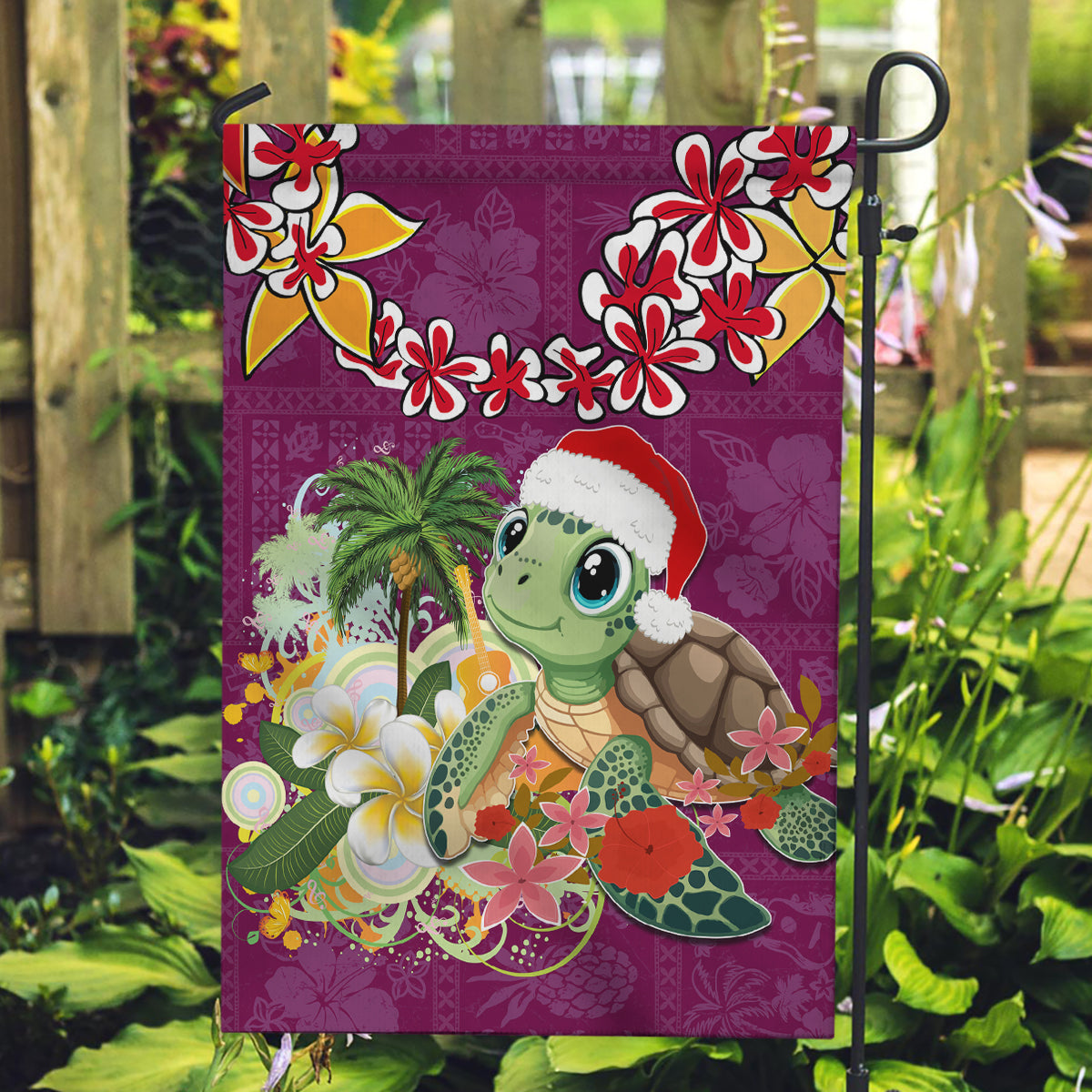 Hawaii Honu Mele Kalikimaka Garden Flag Santa Tropical Flower Aloha Summer Pink Version LT03 Garden Flag Pink - Polynesian Pride