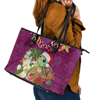 Hawaii Honu Mele Kalikimaka Leather Tote Bag Santa Tropical Flower Aloha Summer Pink Version LT03 - Polynesian Pride