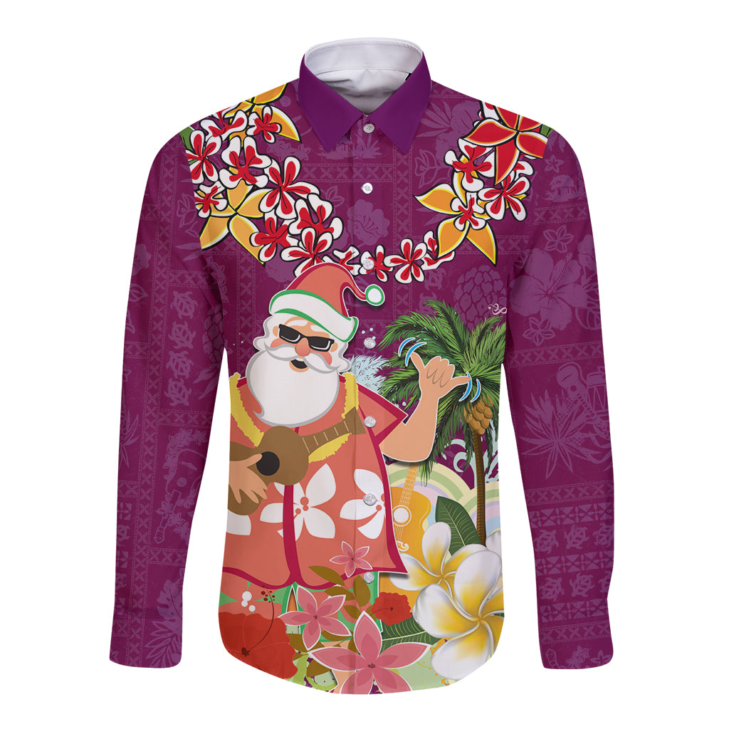 Hawaii Honu Mele Kalikimaka Long Sleeve Button Shirt Santa Tropical Flower Aloha Summer Pink Version LT03 Unisex Pink - Polynesian Pride