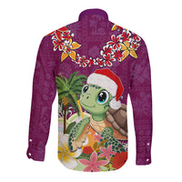 Hawaii Honu Mele Kalikimaka Long Sleeve Button Shirt Santa Tropical Flower Aloha Summer Pink Version LT03 - Polynesian Pride