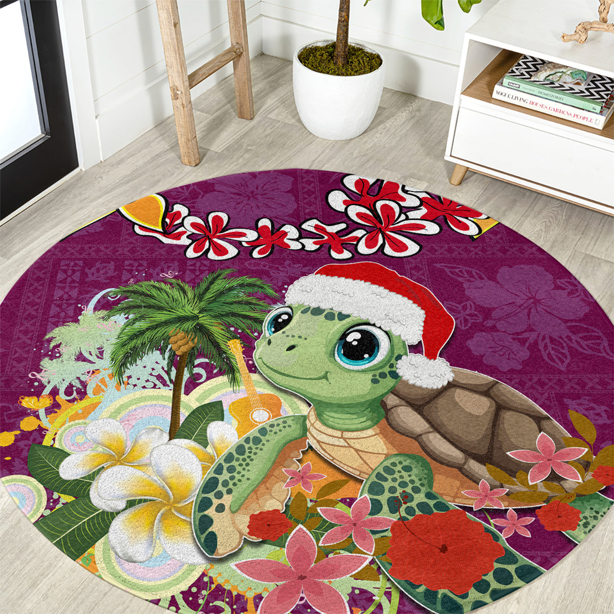 Hawaii Honu Mele Kalikimaka Round Carpet Santa Tropical Flower Aloha Summer Pink Version LT03 Pink - Polynesian Pride