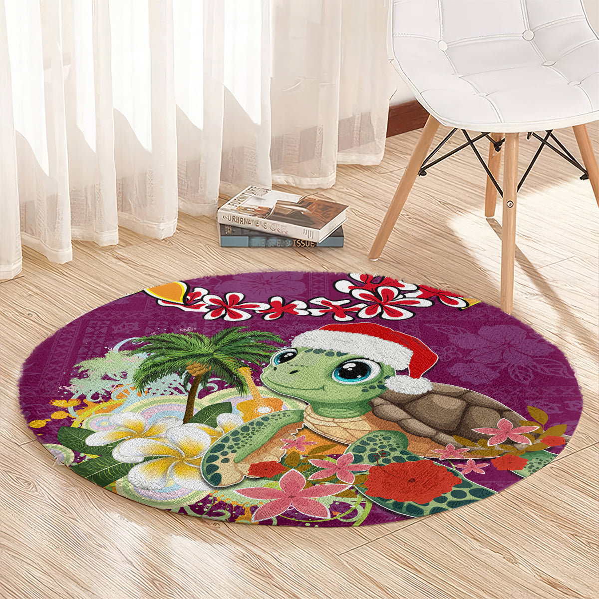 Hawaii Honu Mele Kalikimaka Round Carpet Santa Tropical Flower Aloha Summer Pink Version LT03 - Polynesian Pride