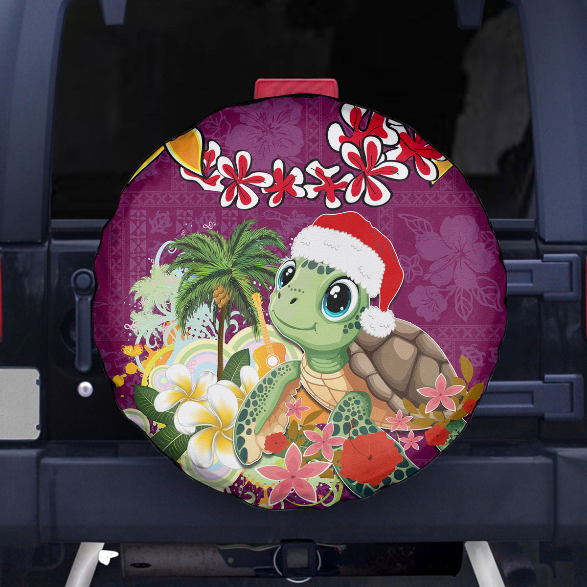 Hawaii Honu Mele Kalikimaka Spare Tire Cover Santa Tropical Flower Aloha Summer Pink Version LT03 Pink - Polynesian Pride