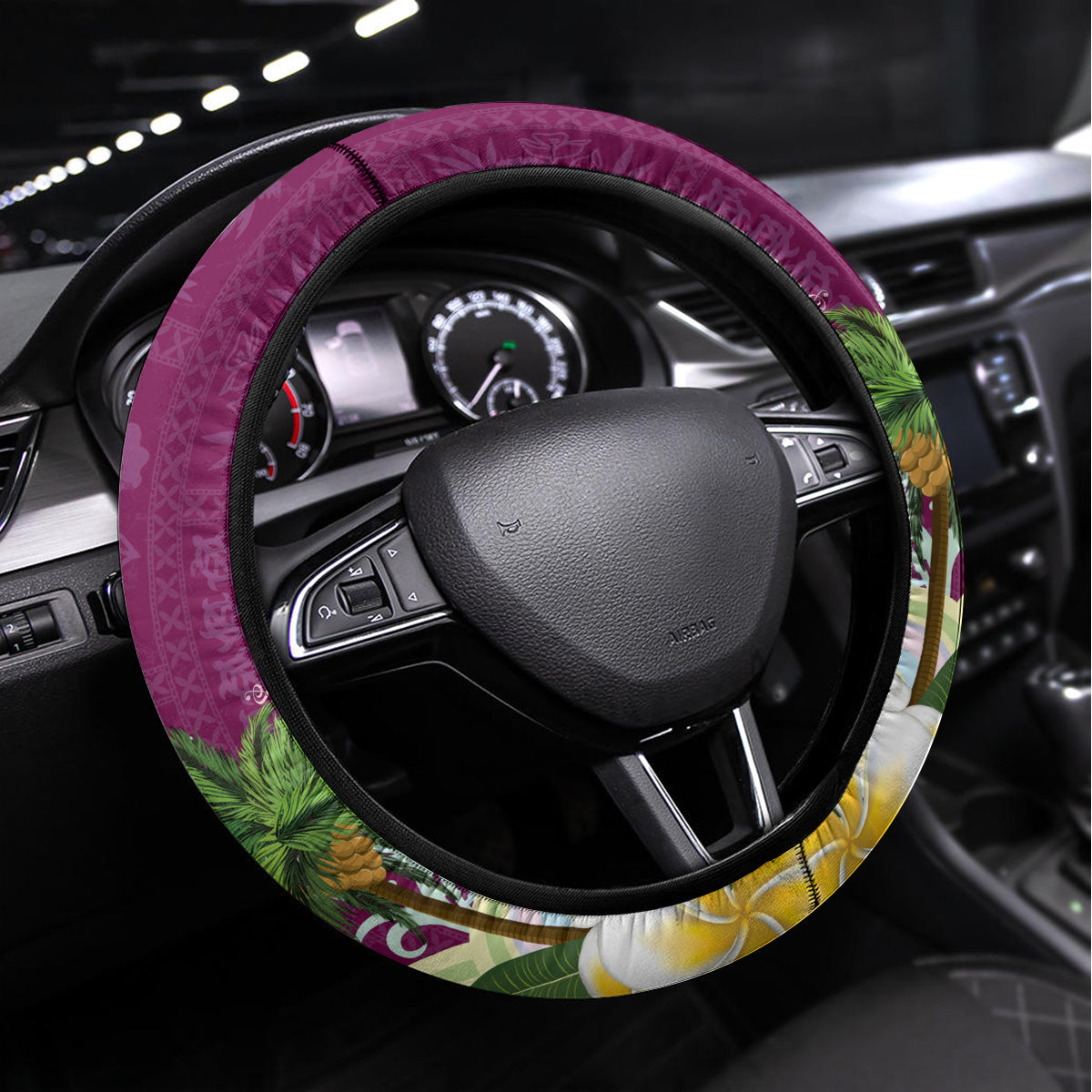 Hawaii Honu Mele Kalikimaka Steering Wheel Cover Santa Tropical Flower Aloha Summer Pink Version