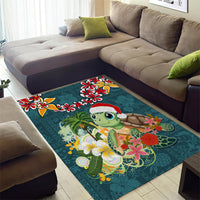 Hawaii Honu Mele Kalikimaka Area Rug Santa Tropical Flower Aloha Summer Turquoise Version LT03 - Polynesian Pride