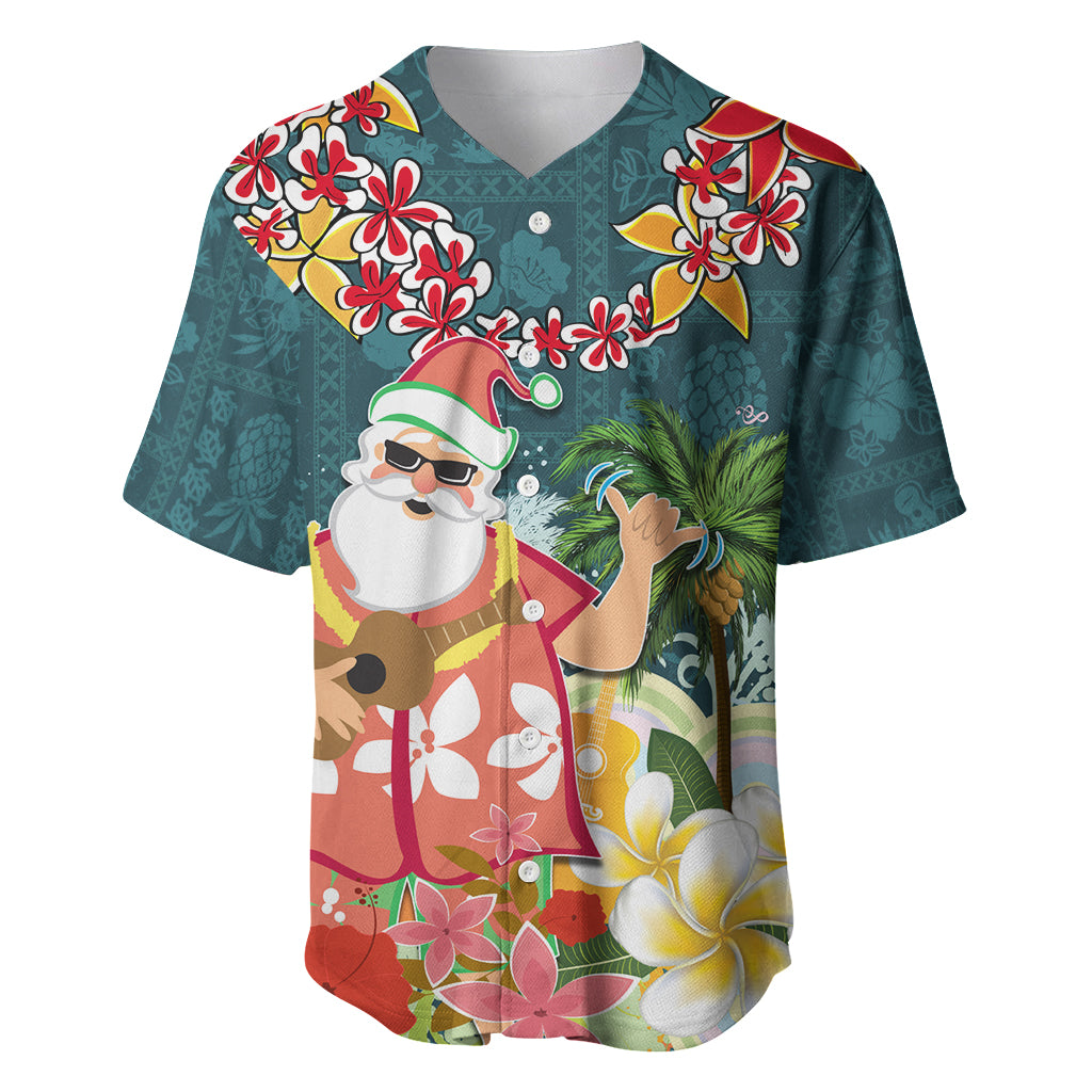 Hawaii Honu Mele Kalikimaka Baseball Jersey Santa Tropical Flower Aloha Summer Turquoise Version LT03 Turquoise - Polynesian Pride