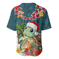 Hawaii Honu Mele Kalikimaka Baseball Jersey Santa Tropical Flower Aloha Summer Turquoise Version LT03 - Polynesian Pride
