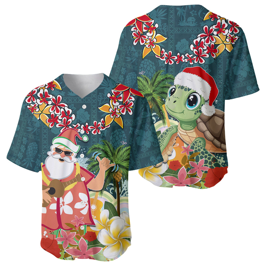 Hawaii Honu Mele Kalikimaka Baseball Jersey Santa Tropical Flower Aloha Summer Turquoise Version LT03 - Polynesian Pride