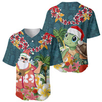 Hawaii Honu Mele Kalikimaka Baseball Jersey Santa Tropical Flower Aloha Summer Turquoise Version LT03 - Polynesian Pride