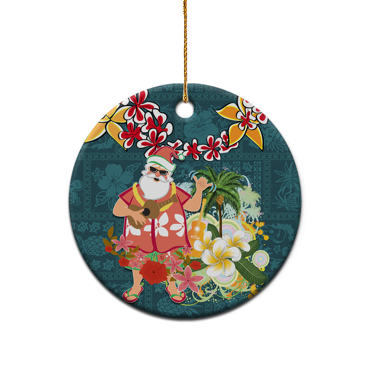 Hawaii Honu Mele Kalikimaka Ceramic Ornament Santa Tropical Flower Aloha Summer Turquoise Version LT03 - Polynesian Pride