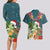 Hawaii Honu Mele Kalikimaka Couples Matching Long Sleeve Bodycon Dress and Hawaiian Shirt Santa Tropical Flower Aloha Summer Turquoise Version LT03 - Polynesian Pride