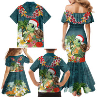 Hawaii Honu Mele Kalikimaka Family Matching Mermaid Dress and Hawaiian Shirt Santa Tropical Flower Aloha Summer Turquoise Version LT03 - Polynesian Pride