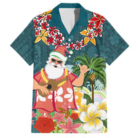 Hawaii Honu Mele Kalikimaka Family Matching Off Shoulder Maxi Dress and Hawaiian Shirt Santa Tropical Flower Aloha Summer Turquoise Version LT03 Dad's Shirt - Short Sleeve Turquoise - Polynesian Pride