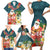 Hawaii Honu Mele Kalikimaka Family Matching Short Sleeve Bodycon Dress and Hawaiian Shirt Santa Tropical Flower Aloha Summer Turquoise Version LT03 - Polynesian Pride