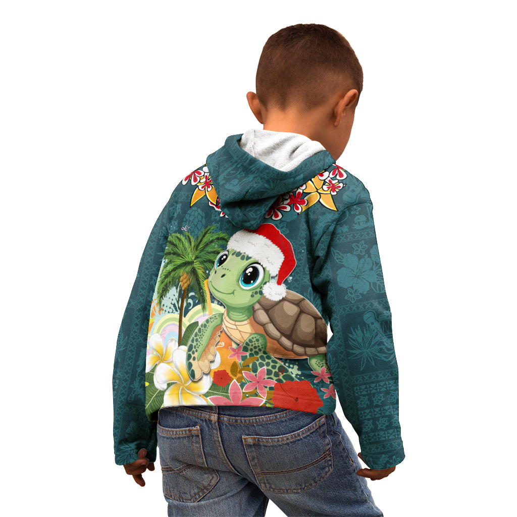 Hawaii Honu Mele Kalikimaka Kid Hoodie Santa Tropical Flower Aloha Summer Turquoise Version LT03 - Polynesian Pride