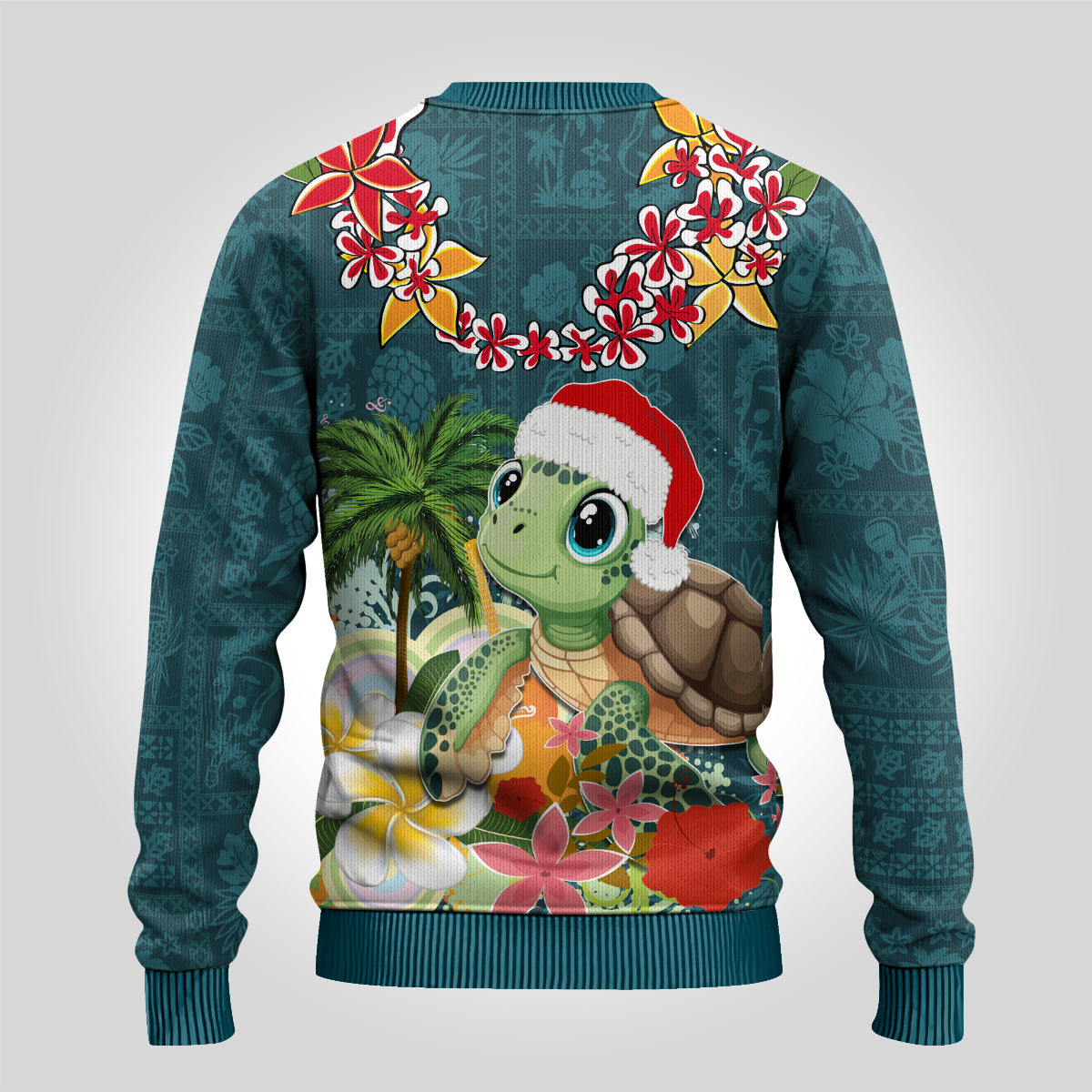 Hawaii Honu Mele Kalikimaka Ugly Christmas Sweater Santa Tropical Flower Aloha Summer Turquoise Version LT03 - Polynesian Pride