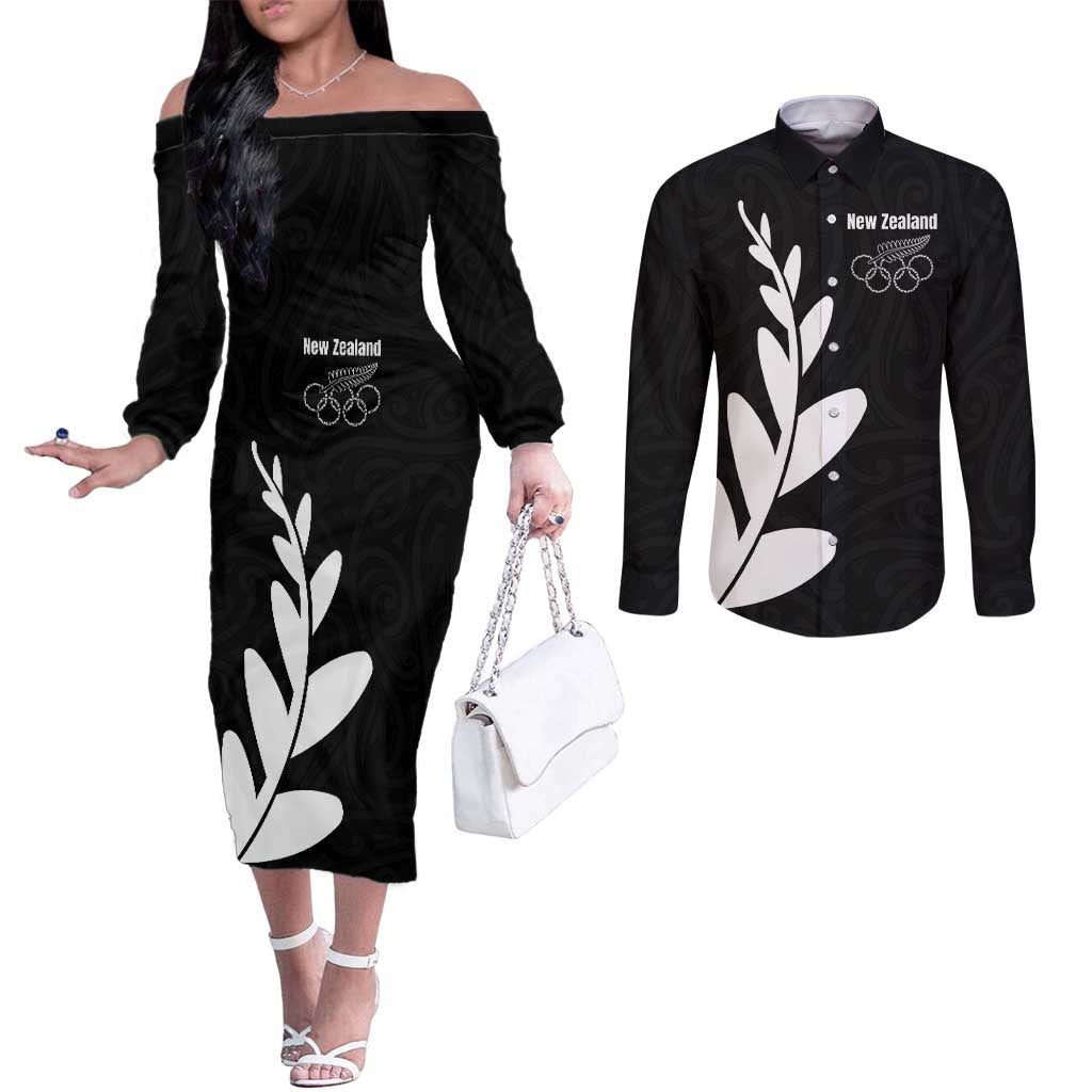 Personalised New Zealand Canoeing Special Jersey Couples Matching Off The Shoulder Long Sleeve Dress and Long Sleeve Button Shirt