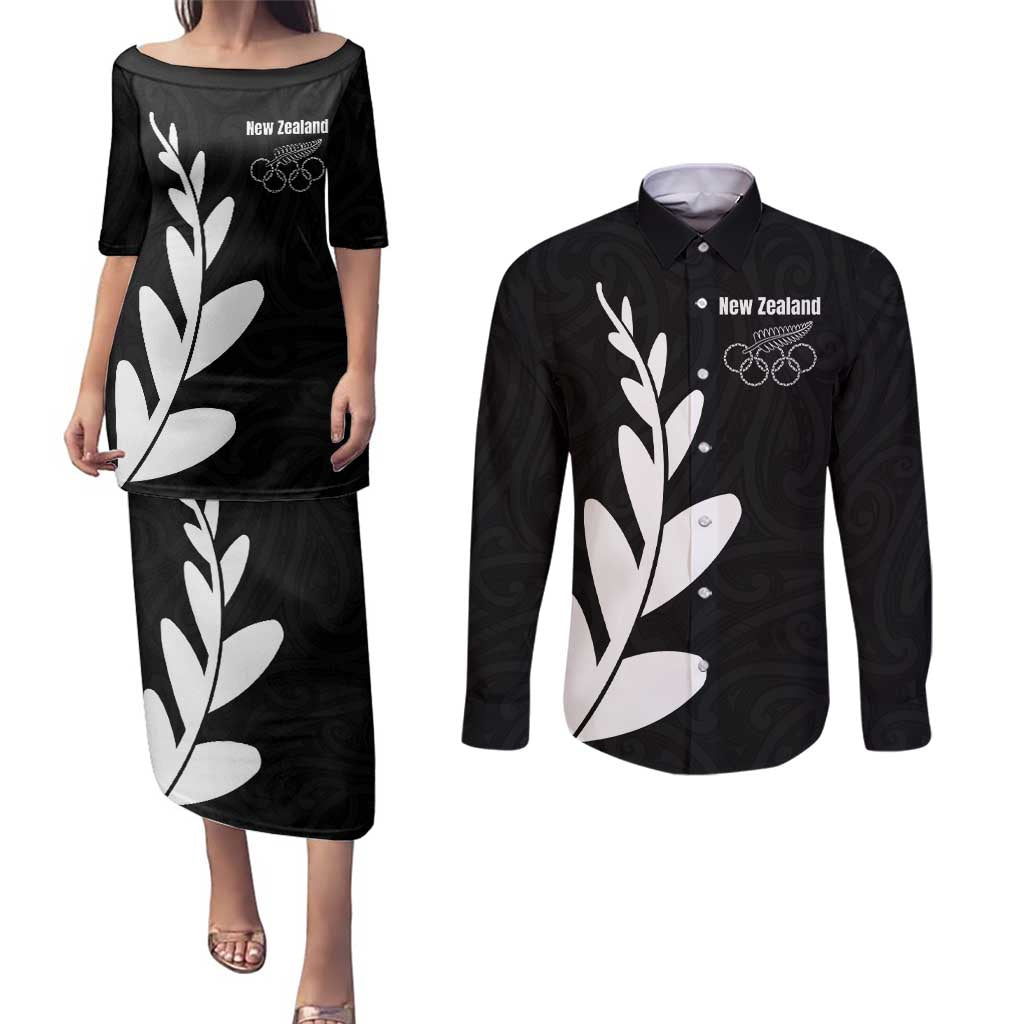 Personalised New Zealand Canoeing Special Jersey Couples Matching Puletasi and Long Sleeve Button Shirt