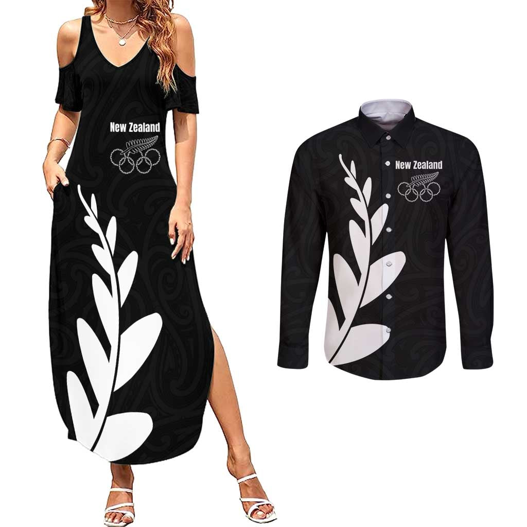 Personalised New Zealand Canoeing Special Jersey Couples Matching Summer Maxi Dress and Long Sleeve Button Shirt