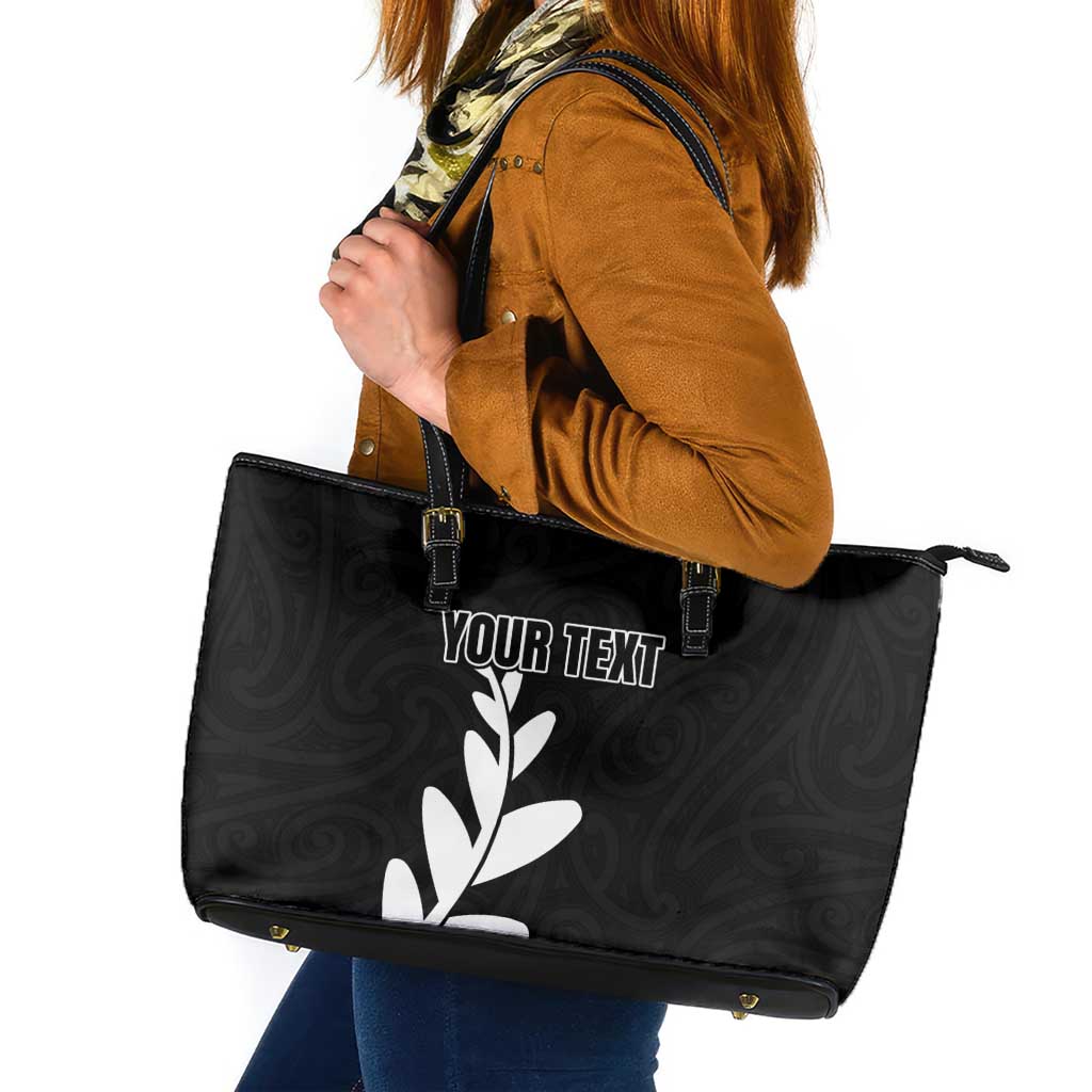 Personalised New Zealand Canoeing Special Jersey Leather Tote Bag LT03 Black - Polynesian Pride