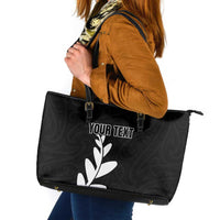 Personalised New Zealand Canoeing Special Jersey Leather Tote Bag LT03 Black - Polynesian Pride