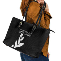 Personalised New Zealand Canoeing Special Jersey Leather Tote Bag LT03 - Polynesian Pride