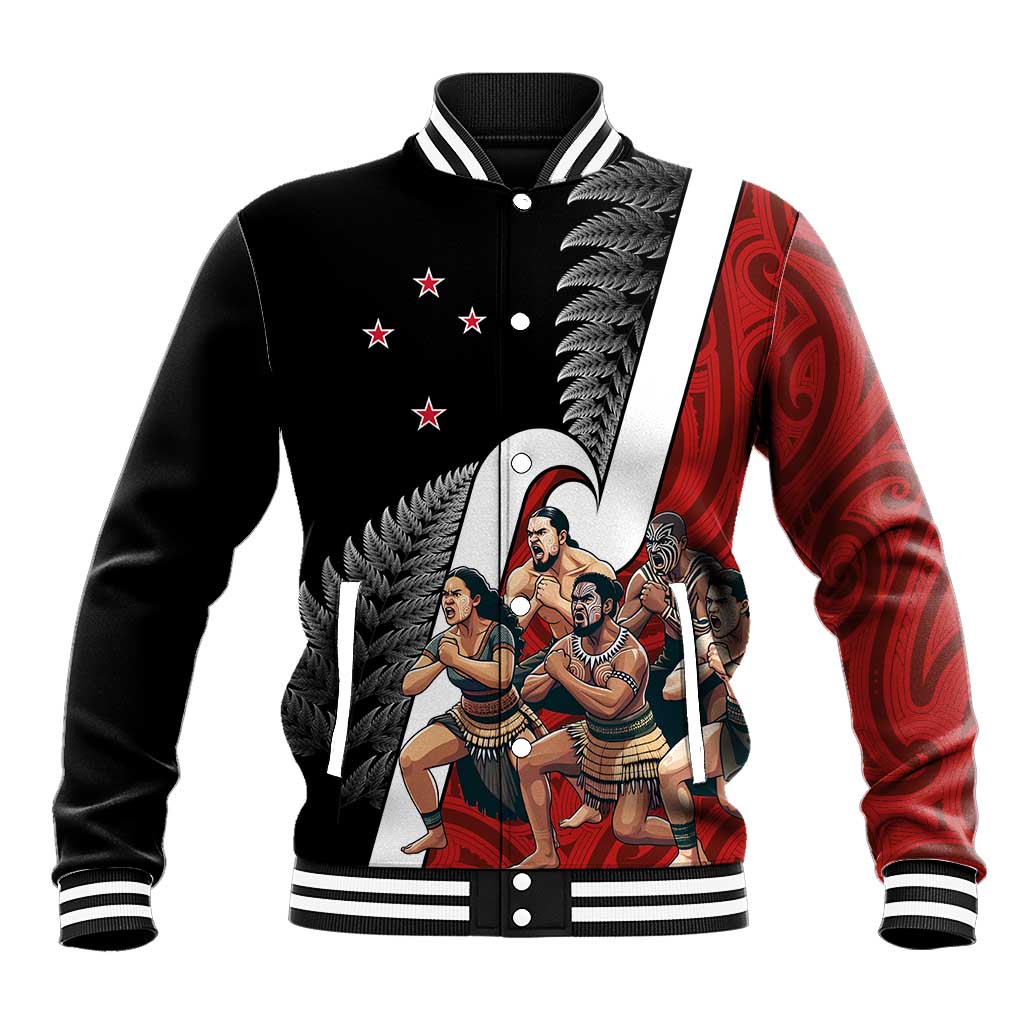 New Zealand Te Matatini Baseball Jacket Kapa Haka and Silver Fern - Maori Art Pattern LT03 Unisex Black - Polynesian Pride